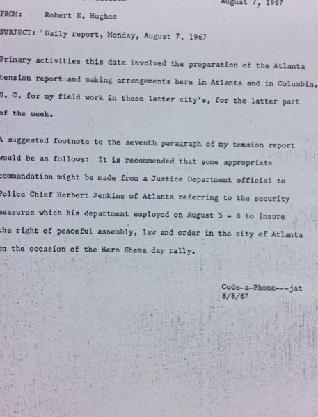 Daily report memo from Robert Hughes to Jerome Heilbron (August 7)