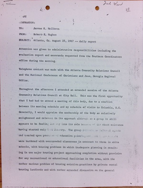 First page of Daily report memo from Robert Hughes to Jerome Heilbron (August 25)
