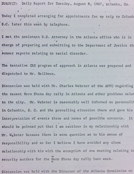 Daily report memo from Robert Hughes to Jerome Heilbron (August 8)