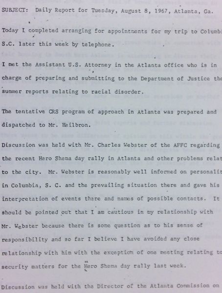 Daily report memo from Robert Hughes to Jerome Heilbron (August 8)