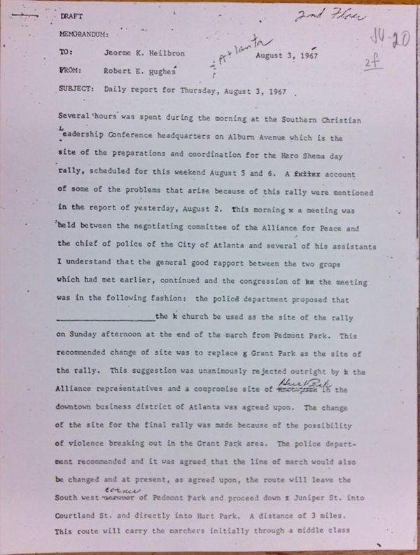 First page of Daily report memo from Robert Hughes to Jerome Heilbron (August 3)