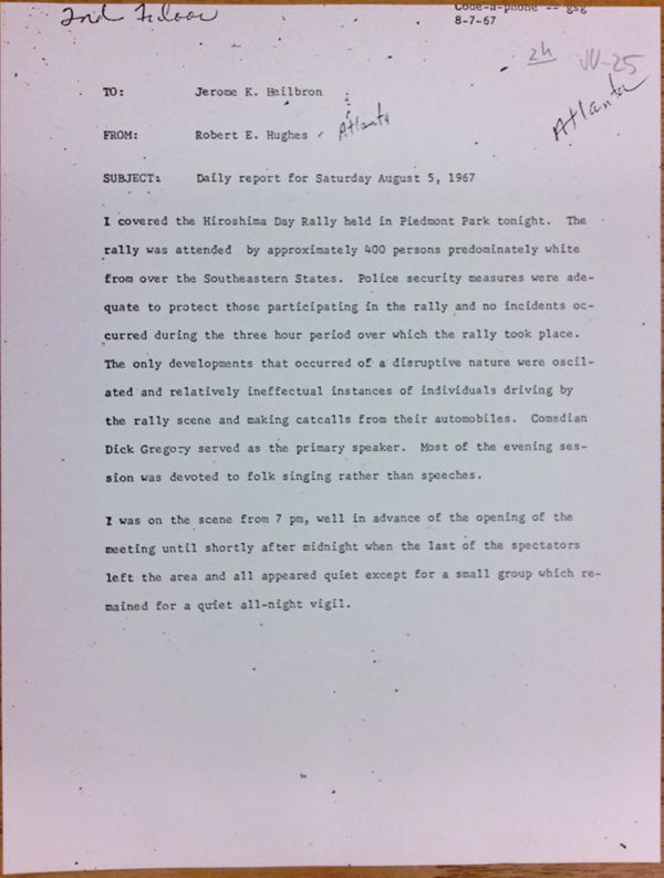 First page of Daily report memo from Robert Hughes to Jerome Heilbron (August 5)