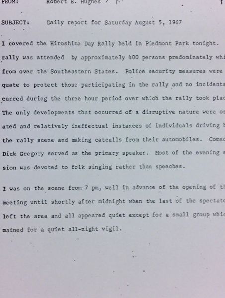 Daily report memo from Robert Hughes to Jerome Heilbron (August 5)