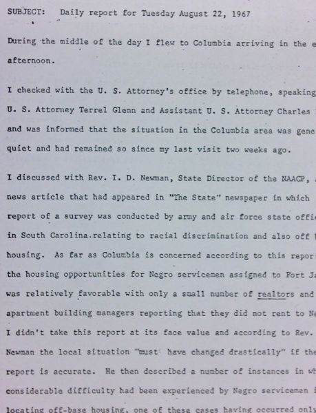 Daily report memo from Robert Hughes to Jerome Heilbron (August 22)