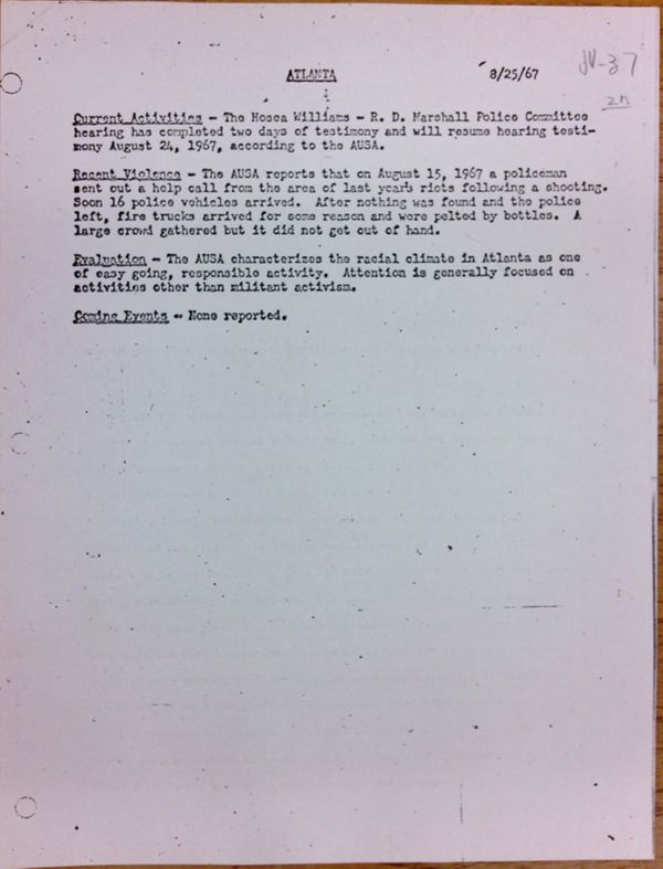 First page of Atlanta report of activities (August 25)