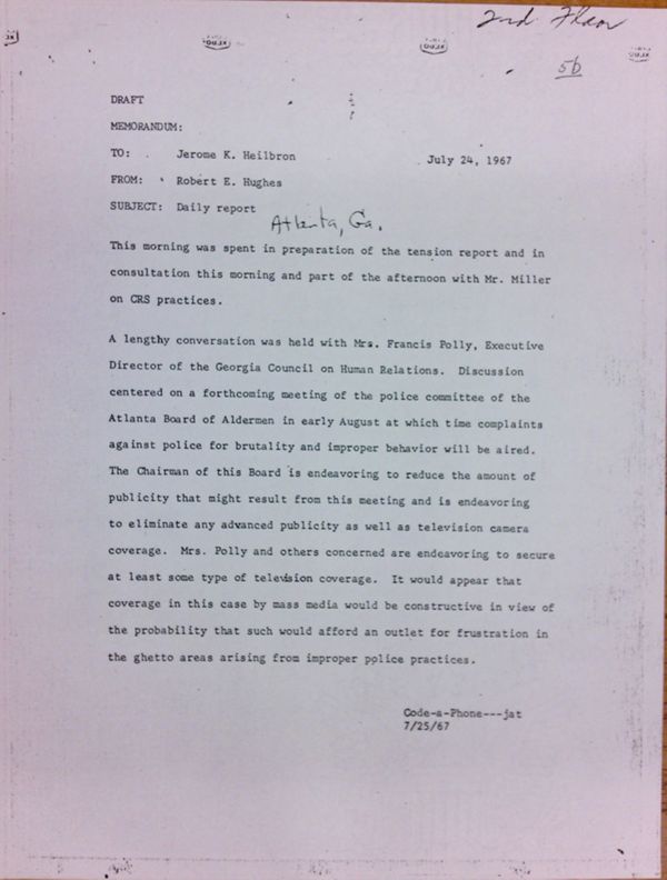 First page of Daily report memo from Robert Hughes to Jerome Heilbron (July 24)