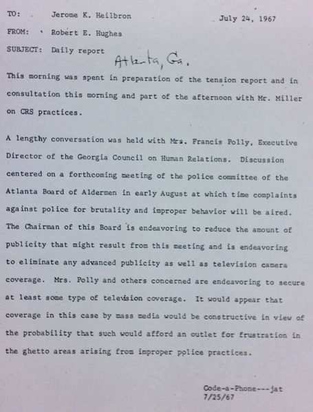 Daily report memo from Robert Hughes to Jerome Heilbron (July 24)