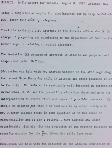 Daily report memo from Robert Hughes to Jerome Heilbron (August 8)