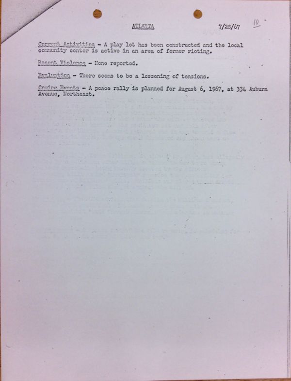 First page of Atlanta report of activities (July 28)