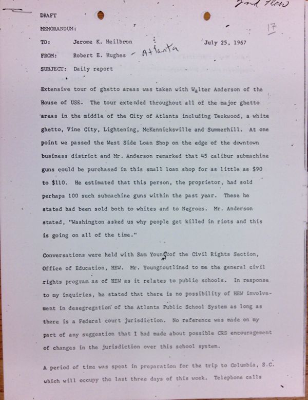 First page of Daily report memo from Robert Hughes to Jerome Heilbron (July 25)