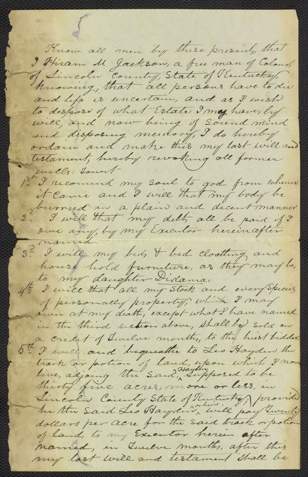First page of Last will and testament of Hiram Jackson