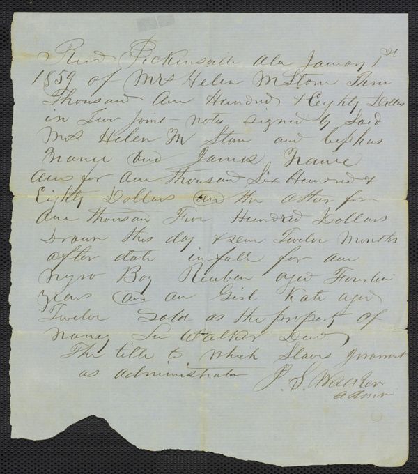 First page of Receipts for sale of enslaved persons
