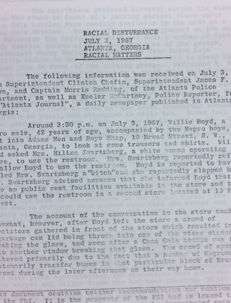 FBI Report: Racial Disturbance July 3, 1967 Atlanta, Georgia Racial Matters (July 5)