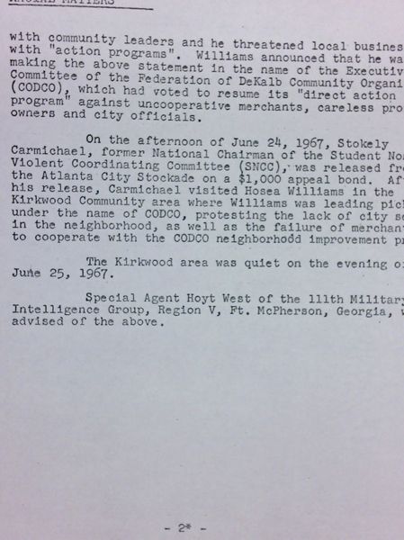 FBI Report: Racial Disturbance June, 1967 Atlanta, Georgia Racial Matters (June 26)