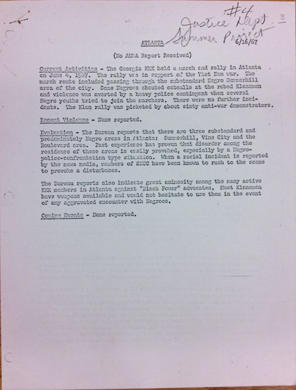 First page of Atlanta report of activities (June 16)