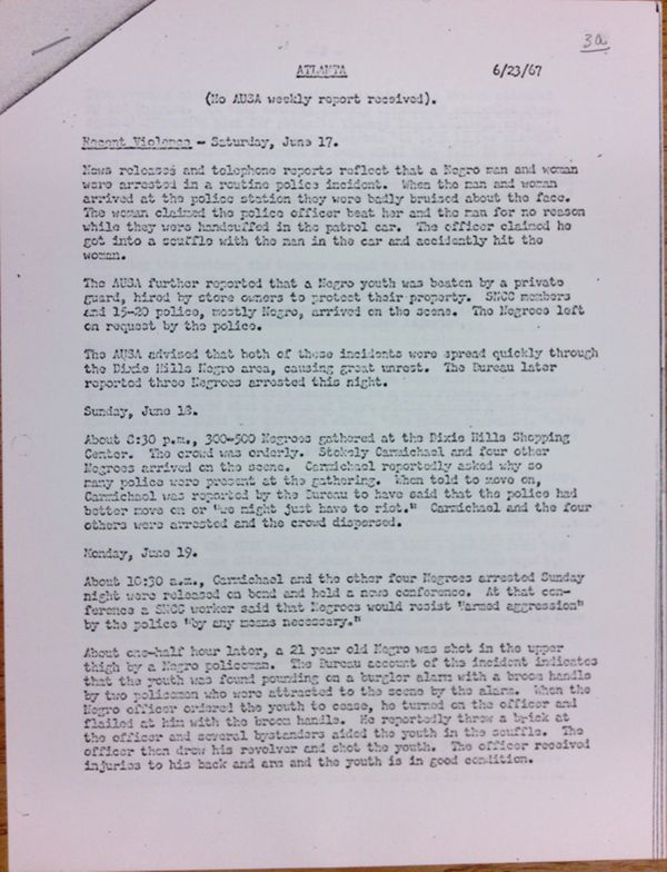 First page of Atlanta report of activities (June 23)