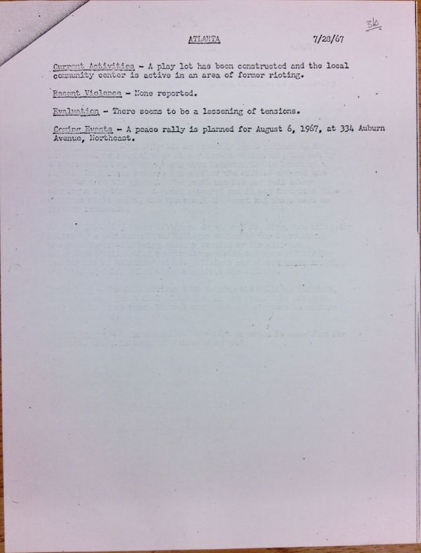 First page of Atlanta report of activities (July 28)