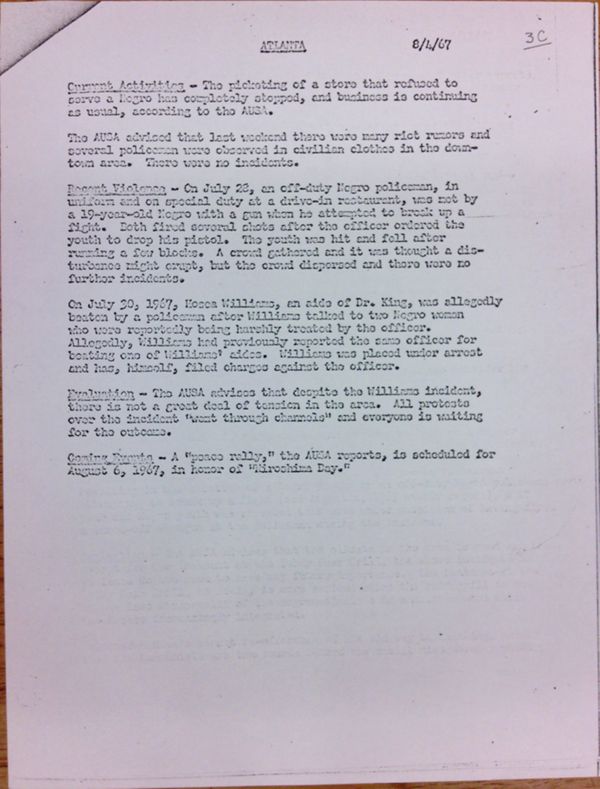 First page of Atlanta report of activities (August 4)