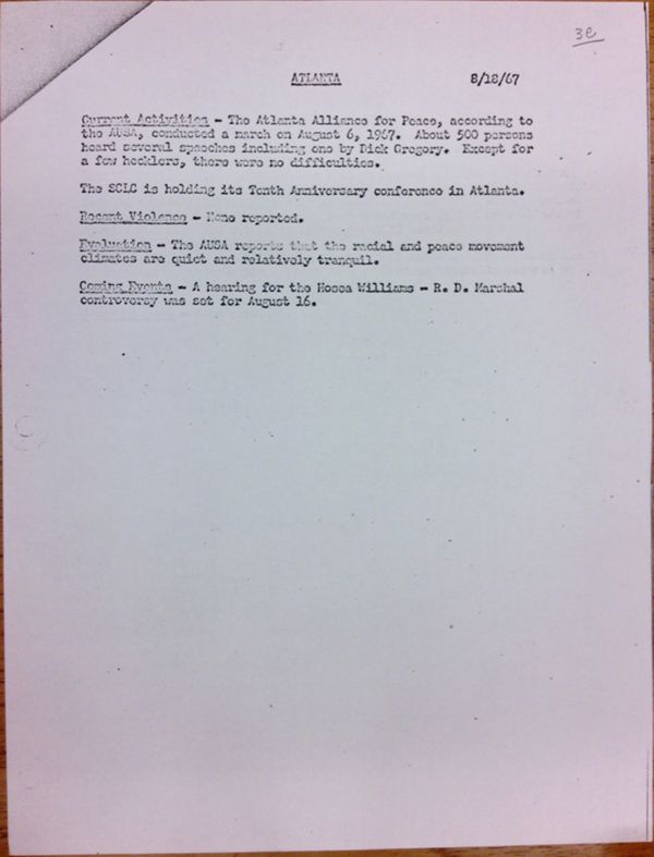 First page of Atlanta report of activities (August 18)