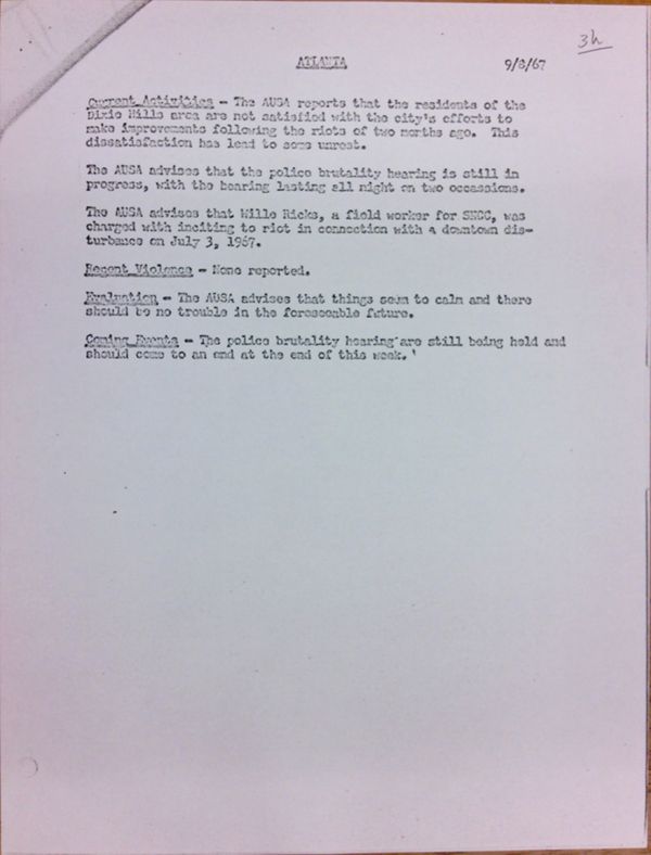 First page of Atlanta report of activities (September 8)