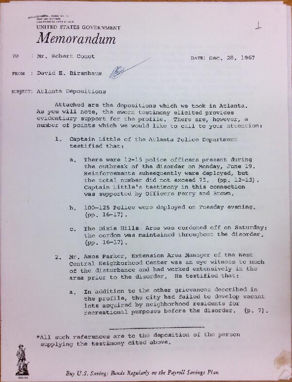 First page of Memo from David E. Birenbaum to Robert Conot (December 28)