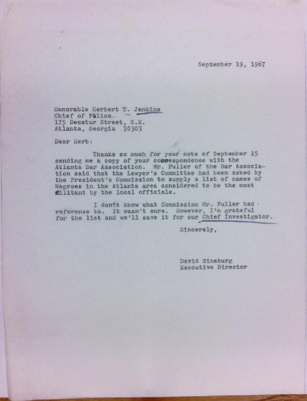 First page of Letter from David Ginsburg to Herbert Jenkins (September 19)