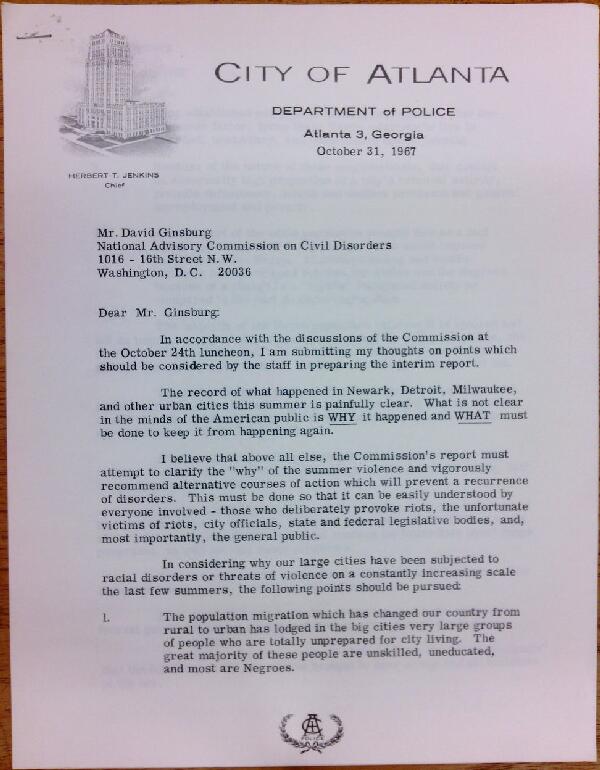 First page of Letter from Herbert Jenkins to David Ginsburg (October 31)