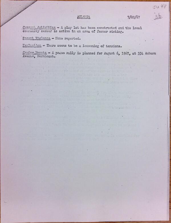 First page of Atlanta report of activities (July 28)
