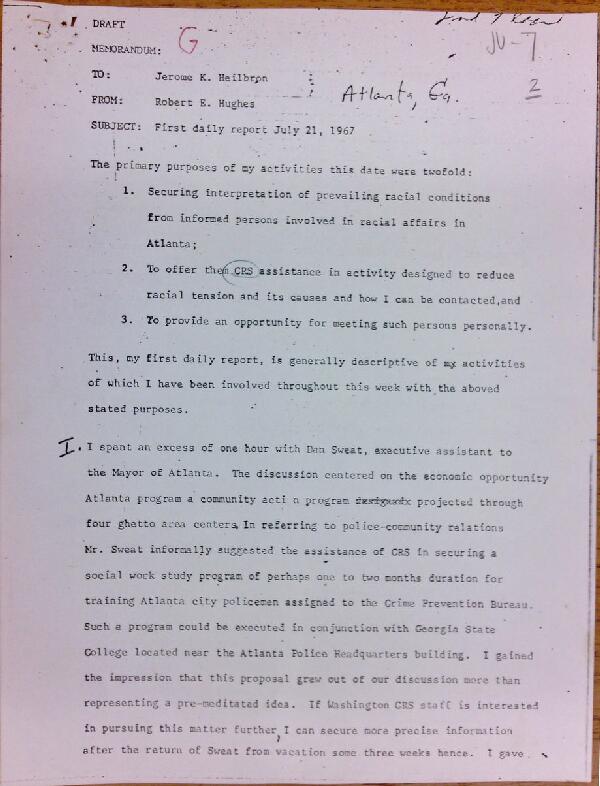 First page of Daily report memo from Robert Hughes to Jerome Heilbron (July 21) - with handwritten notes