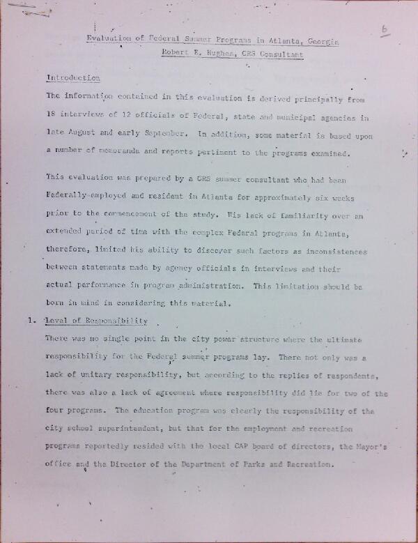 First page of Evaluation of Federal Summer Programs in Atlanta