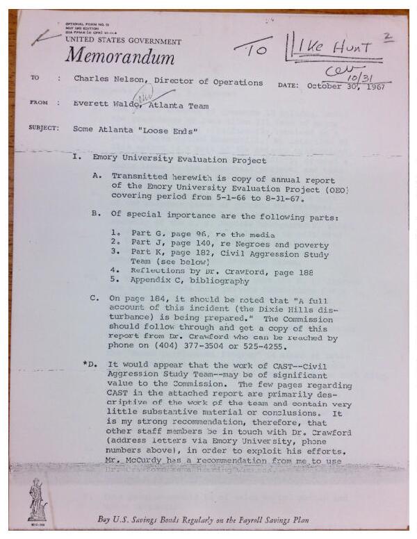 First page of Memo from Everett Waldo to Charles Nelson