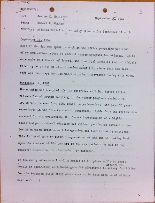 First page of Daily report memo from Robert Hughes to Jerome Heilbron (September 15)