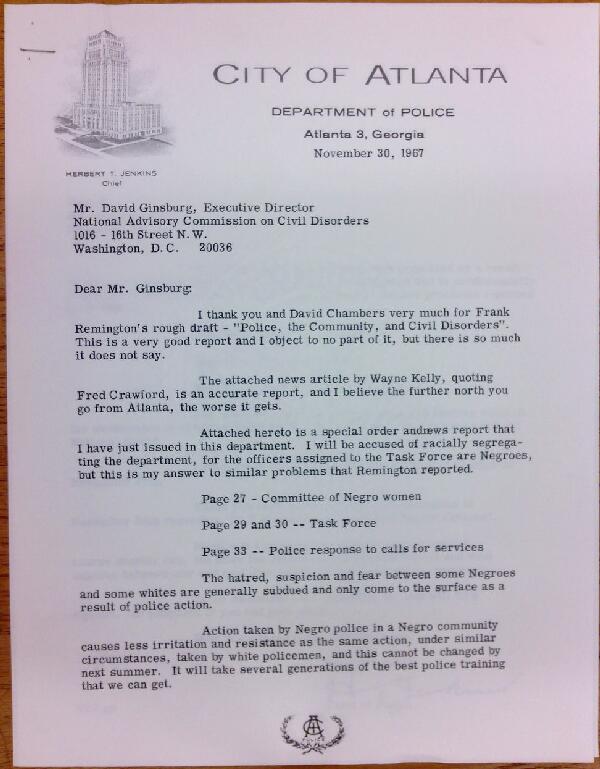 First page of Letter from Herbert Jenkins to David Ginsburg (November 30)