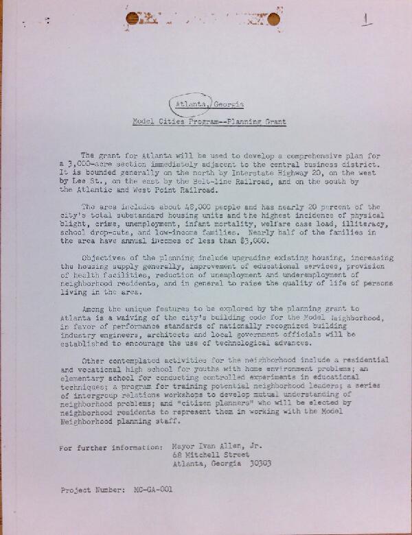 First page of Model Cities Program planning grant application