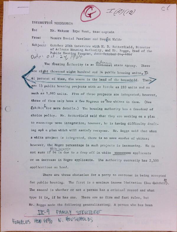 First page of Memo to Isaac Hunt from Daniel Pearlman and Everett Waldo about an interview with M.B. Satterfield and Mr. Boggs