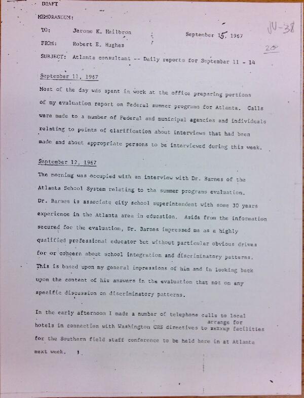 First page of Daily report memo from Robert Hughes to Jerome Heilbron (September 15)