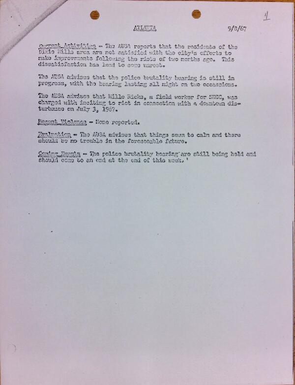 First page of Atlanta report of activities (September 8)