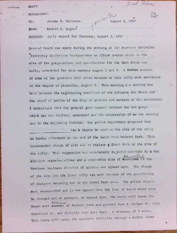 First page of Daily report memo from Robert Hughes to Jerome Heilbron (August 3)