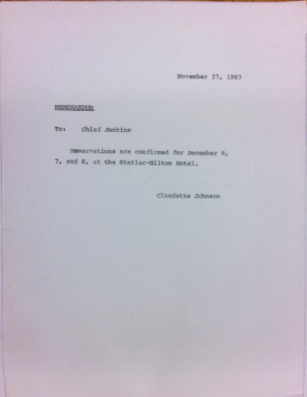 First page of Memo from Claudette Johnson to Herbert Jenkins (November 27)