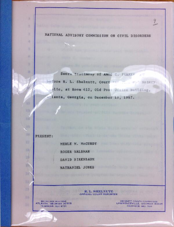 First page of Deposition of Amos C. Parker
