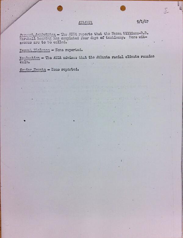 First page of Atlanta report of activities (September 1)