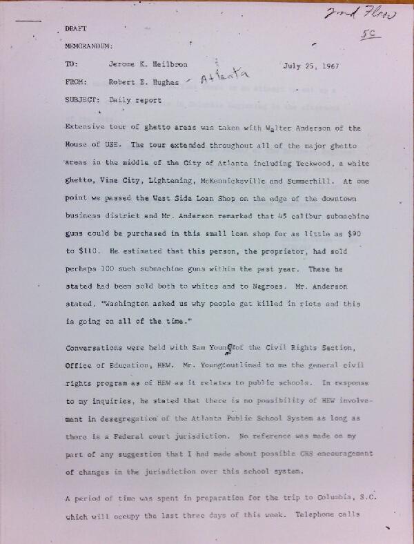First page of Daily report memo from Robert Hughes to Jerome Heilbron (July 25)