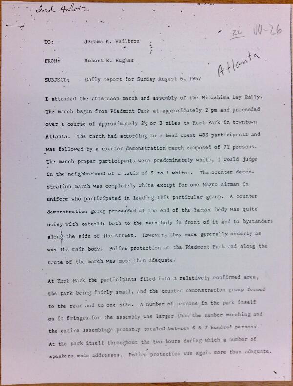 First page of Daily report memo from Robert Hughes to Jerome Heilbron (August 6)