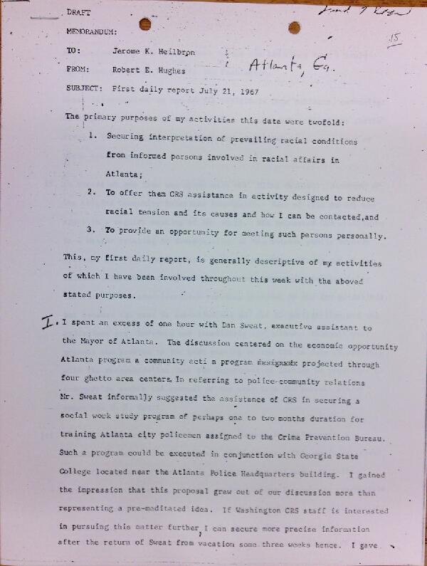 First page of Daily report memo from Robert Hughes to Jerome Heilbron (July 21) - with handwritten edits