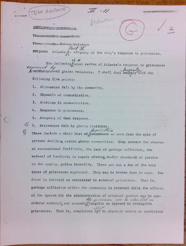 First page of Section V of Team Evaluation memorandum: Team response to grievances - with edits