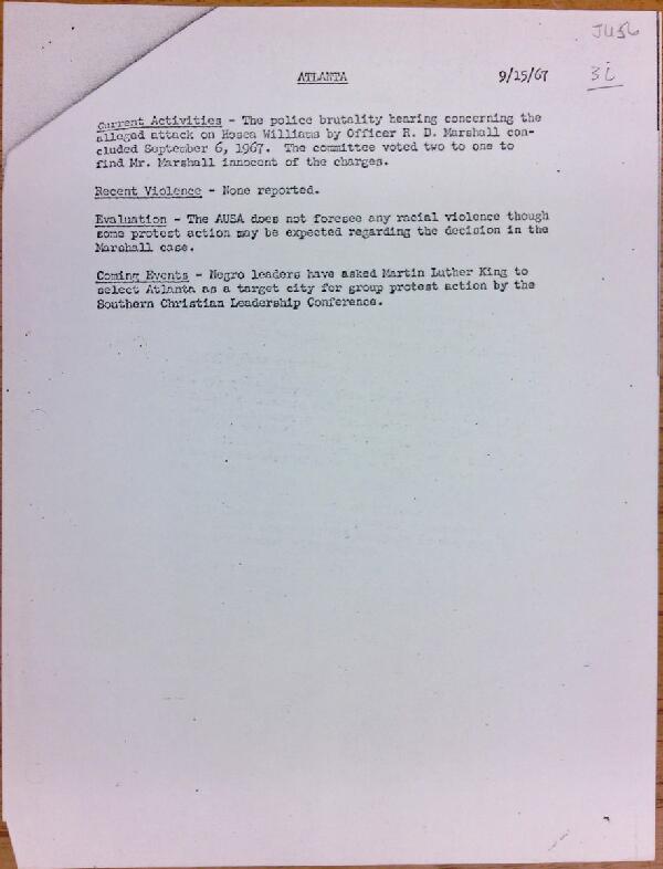 First page of Atlanta report of activities (September 15)