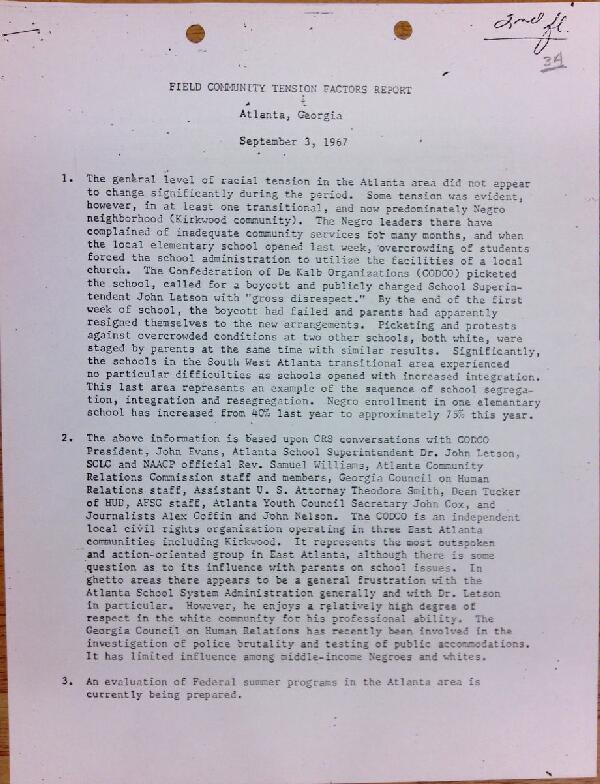 First page of Field Community Tension Factors Report (Sept. 3)