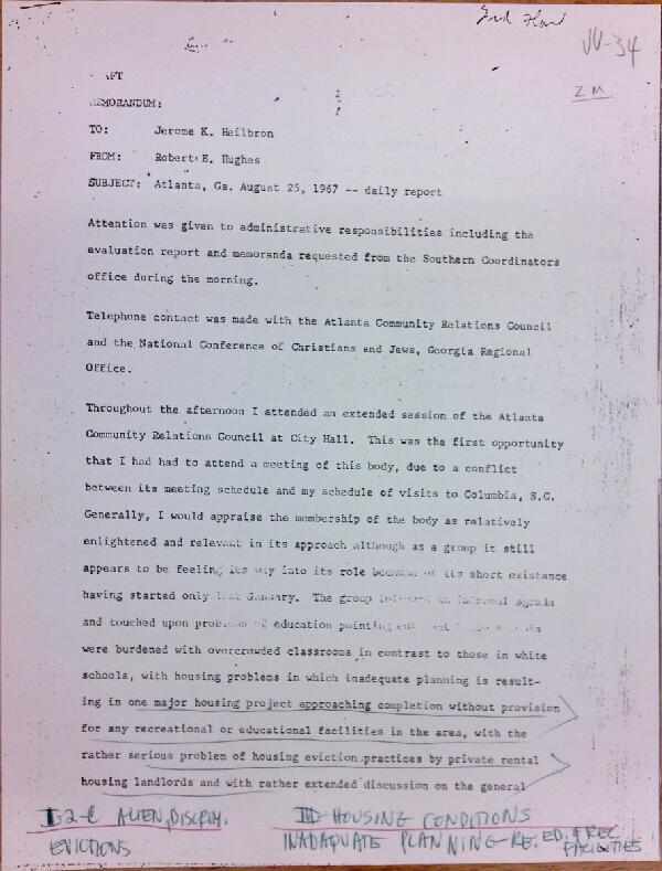 First page of Daily report memo from Robert Hughes to Jerome Heilbron (August 25) - with handwritten notes