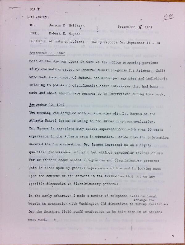 First page of Daily report memo from Robert Hughes to Jerome Heilbron (September 11-14) - with handwritten notes