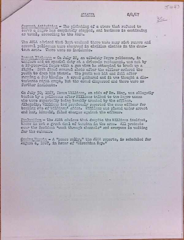 First page of Atlanta report of activities (August 4)